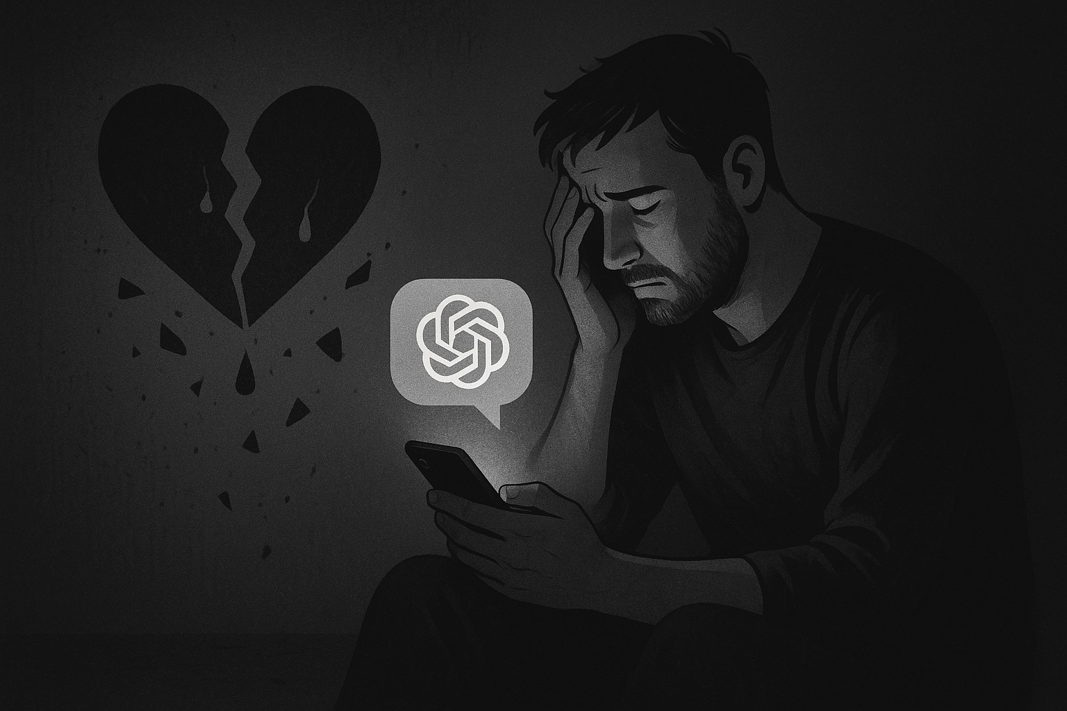 Illustration of person using ChatGPT to heal from grief